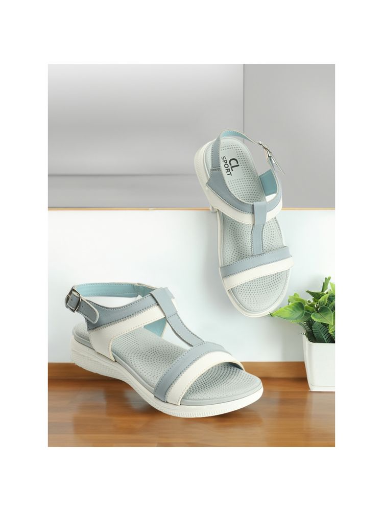 Carlton London Women Sky Blue & White Color Comfortable Backstrap Sandals-image-7