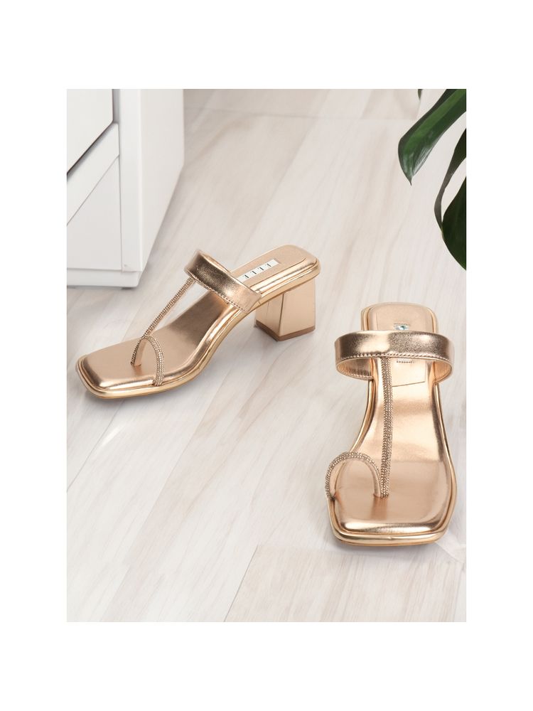 ELLE Womens Square Toe Fashionable Rose Gold Color Slip On Sandals-picture-25