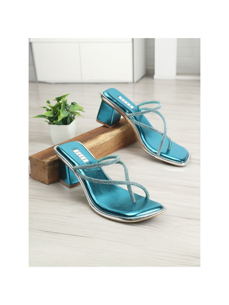 ELLE Womens Block Heel Blue Color Slip On Sandals-image-27
