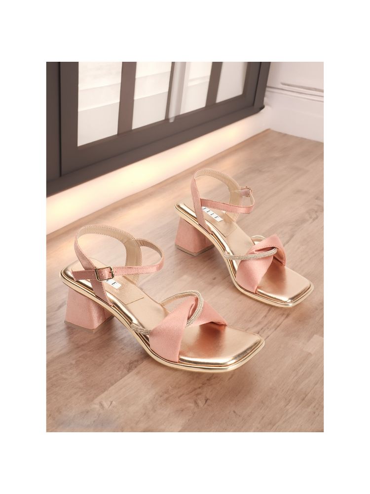 ELLE Womens Fashionable Rose Gold Color Backstrap Buckled Sandals-picture-11