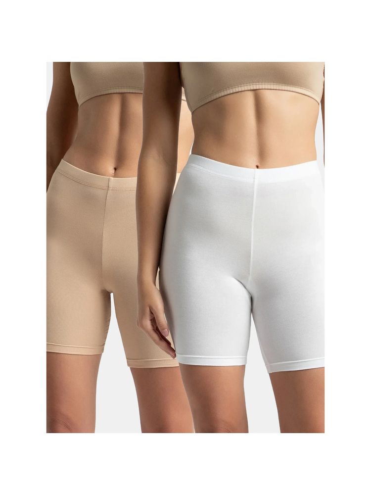 Jockey 1529 Women Super Combed Cotton Shorties - White and Skin (Pack of 2)-picture-24