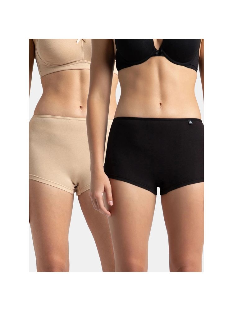 Jockey SS04 Women Cotton Elastane Boy Leg - Black and Light Skin (Pack of 2)