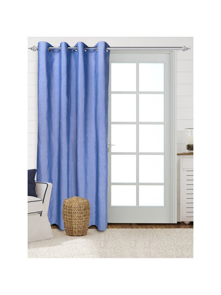 Saral Home Solid Cotton Room Darkning Door Curtains 1 Pcs, Blue 4x7 feet-picture-17