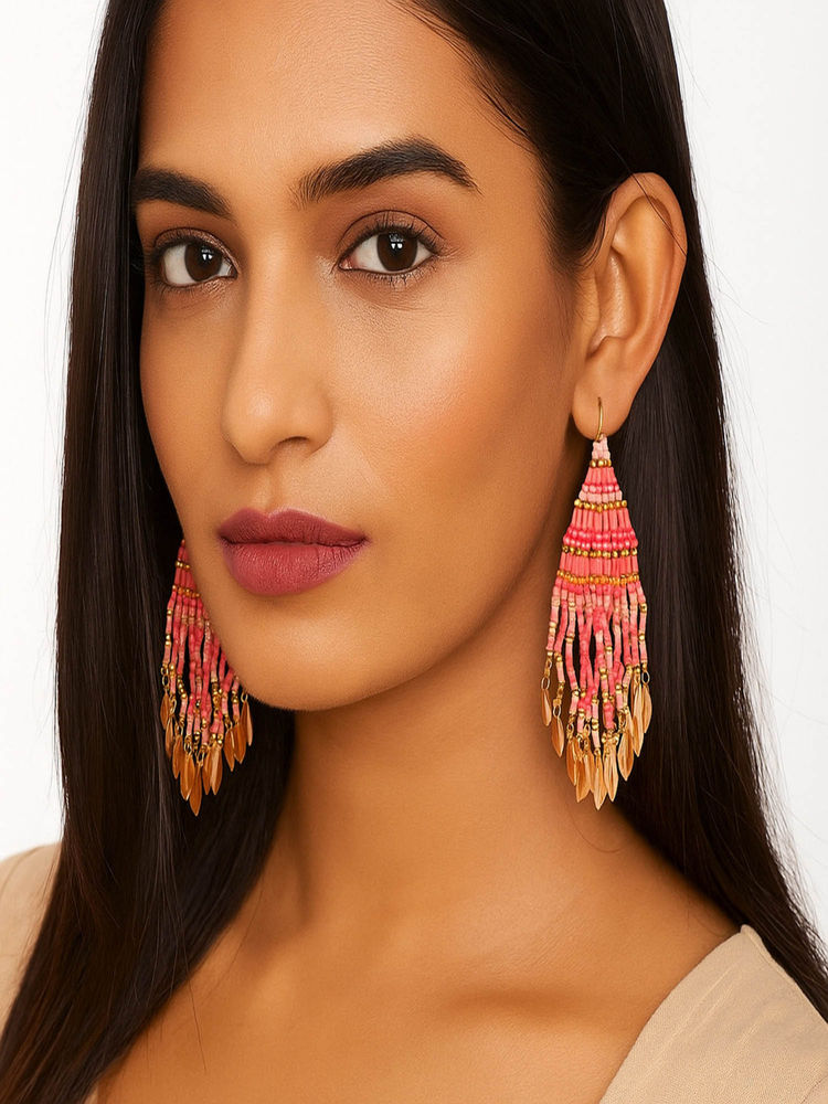 Jewelz Handmade Multi-Color Beaded Tassel with Golden Charms Earrings-picture-29