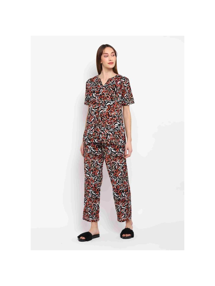 Shopbloom Multi Color Abstract Print Short Sleeve Womens Night Suit (Set of 2)-picture-19
