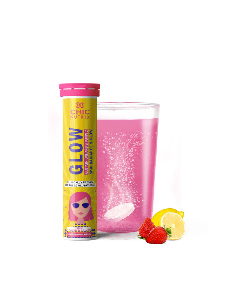 Chicnutrix Glow - Glutathione & Vitamin C Tablets - Skin Radiance & Glow - Strawberry Lemon Flvaour