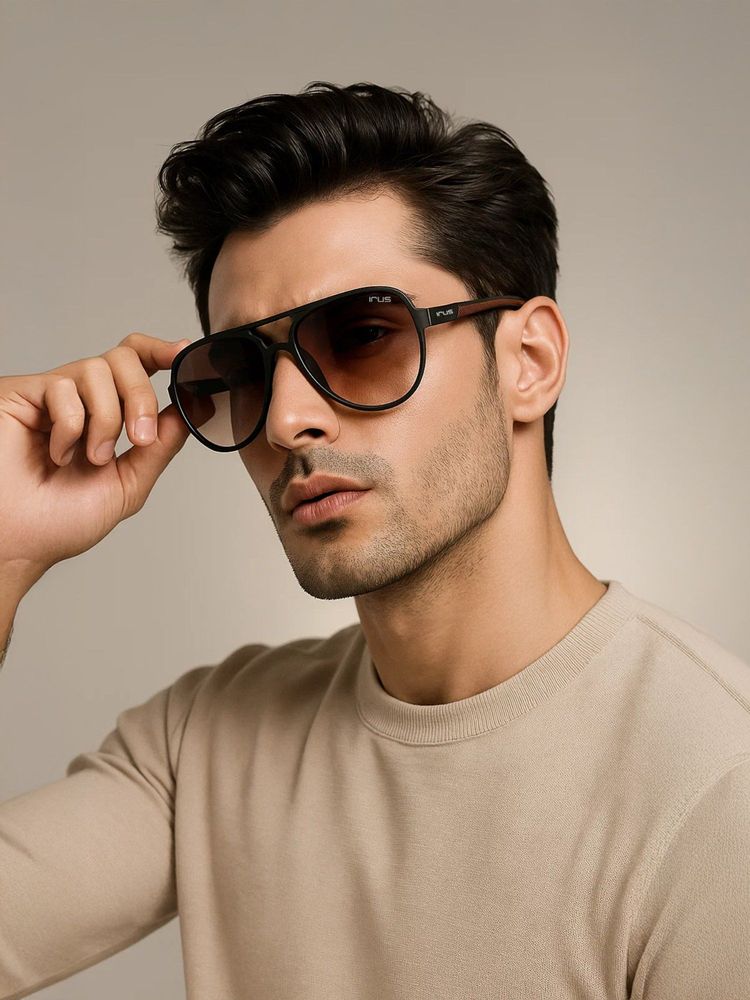 IRUS Idee Black 100% Uv Protected Pilot Full Rim Unisex Sunglass (Brown Gradient Lens)-picture-24