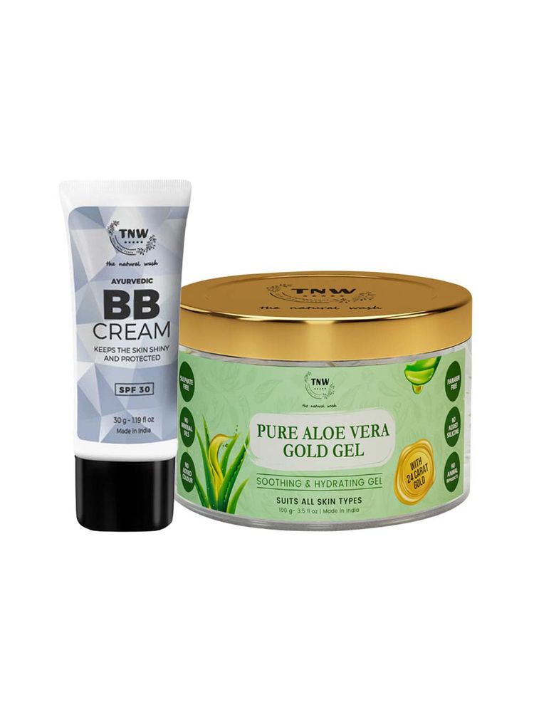 TNW The Natural Wash BB Cream and Pure Aloe Vera Gold Gel for Glowing Skin Combo