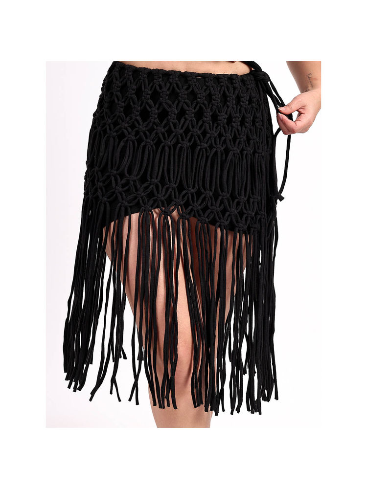 Velvery Women Black Self Design Sarong-image-3