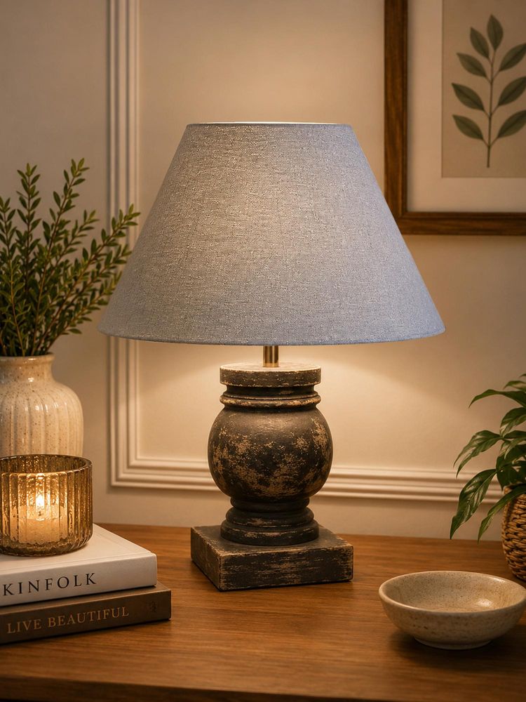 Homesake Grey Simple Retro Wood Grain Farmhouse Bedside Table Lamp-picture-16