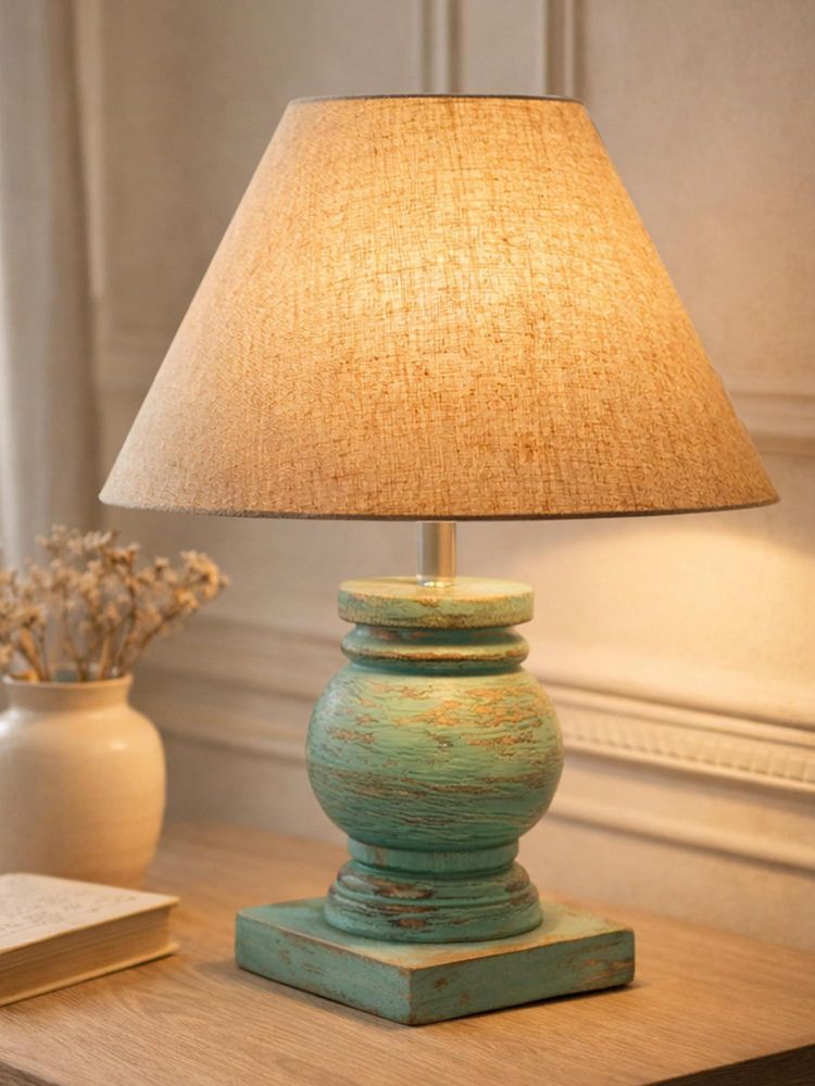 Homesake Beige Simple Retro Wood Grain Farmhouse Bedside Table Lamp-picture-15