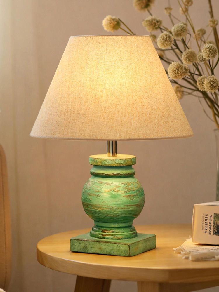 Homesake Off White Simple Retro Wood Grain Farmhouse Bedside Table Lamp-picture-17