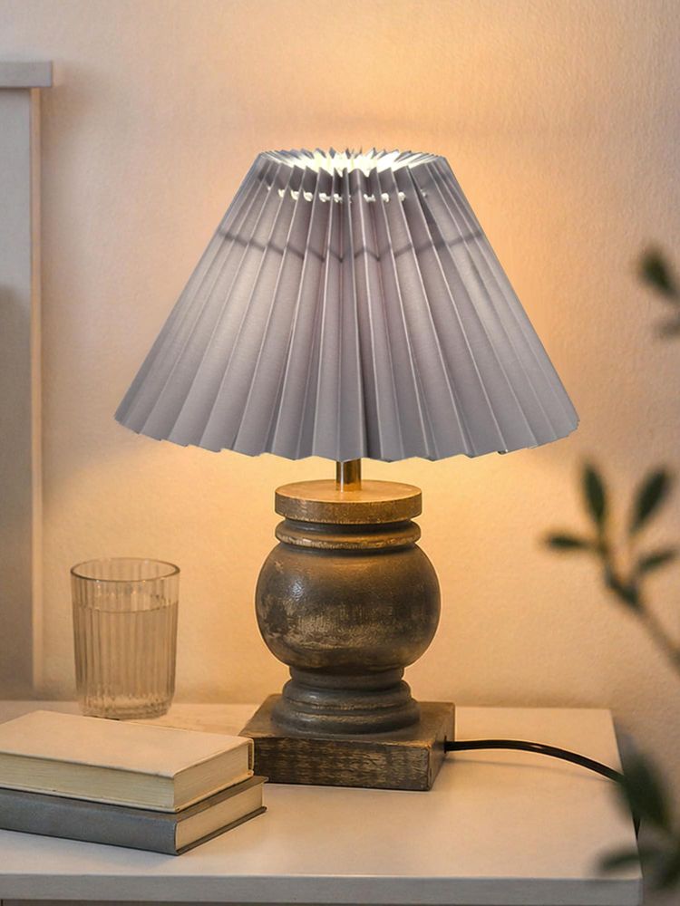 Homesake Grey Simple Retro Wood Grain Farmhouse Bedside Table Lamp-picture-10