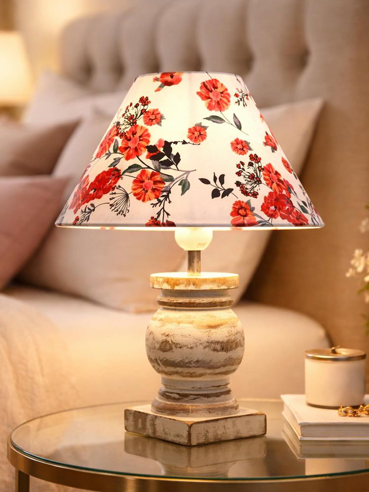 Homesake White Simple Retro Wood Grain Farmhouse Bedside Table Lamp-picture-16