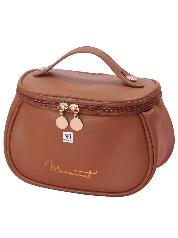Kayanara Travel Makeup Organizer Bag With Handle, Multipurpose Cosmetic & Vanity Pouch - Brown-picture-10
