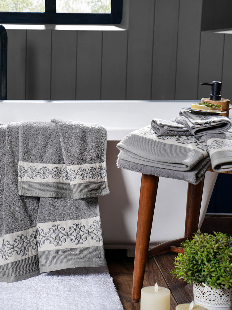 Maspar Grey Cotton Soft & Absorbent Anti-Odor Bath Hand & Face Towel Set (M)-image-28