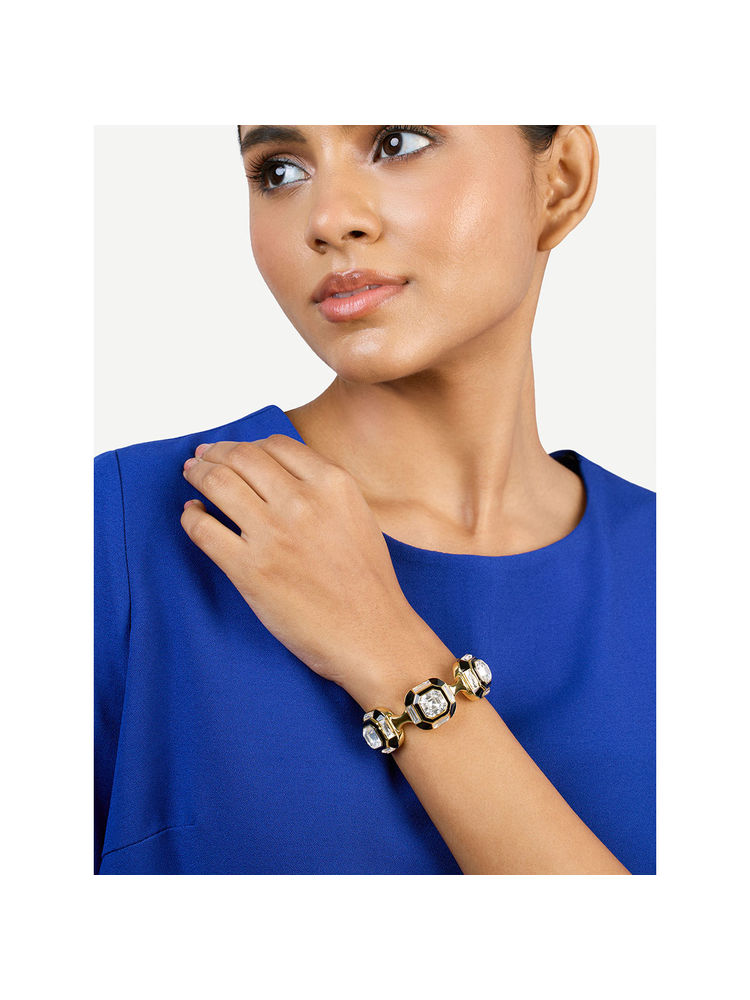 Isharya 18Kt Gold Plating Black and Gold Moss Deco Cuff-image-10