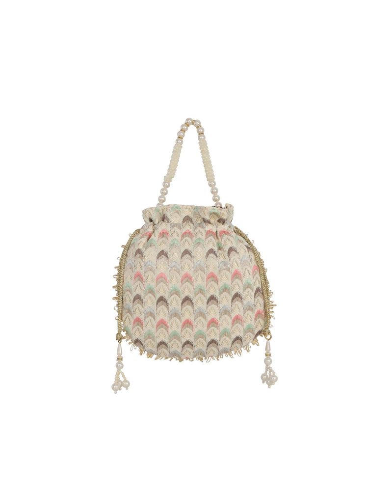 Lavie Noor Chevron Embriodered - Womens Potli (White) (S)-image-11