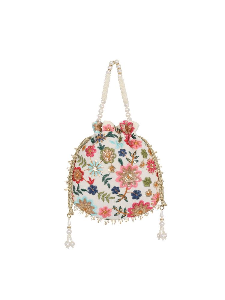 Lavie Jiya Floral Embriodered - Womens Potli (White) (S)-image-44