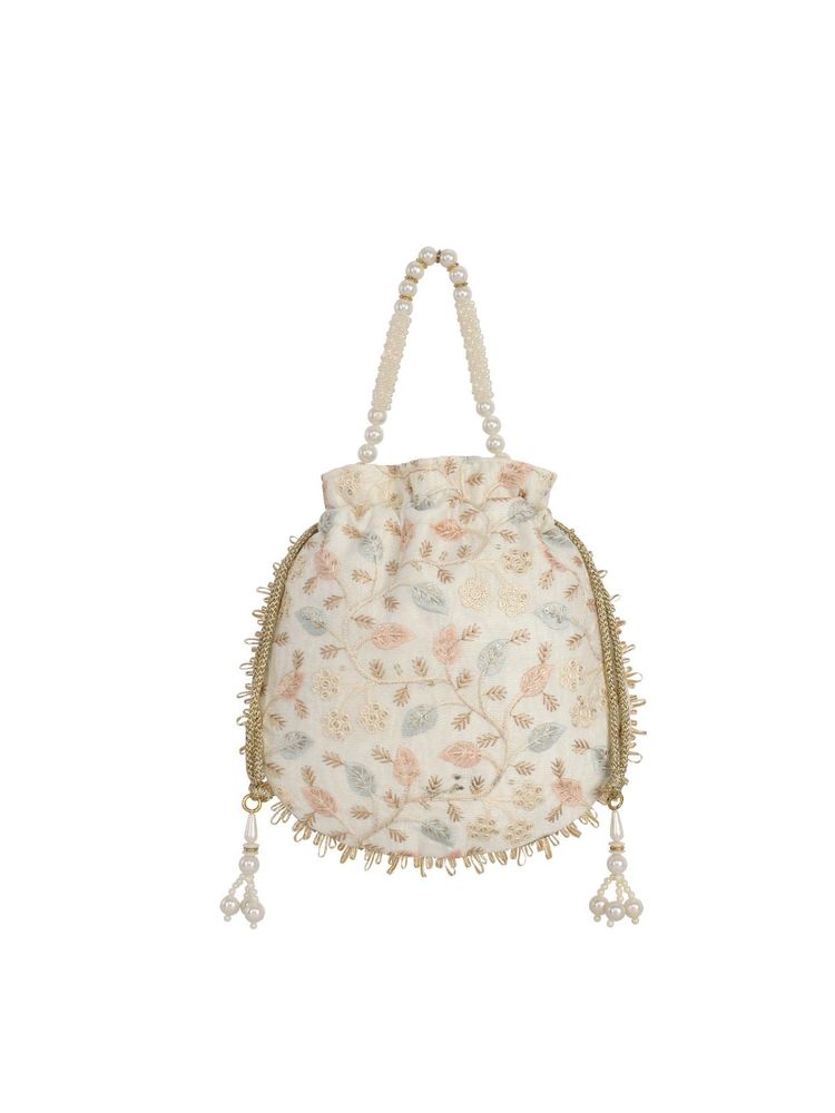 Lavie Aria Round Embriodered - Womens Potli (White) (S)