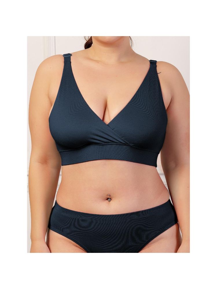 Zelena Navy Blue Cotton Maternity Nursing Adjustable Straps Bra-image-25