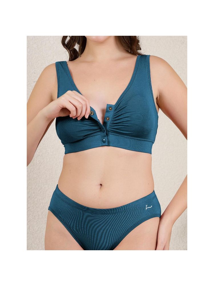 Zelena Teal Ruched Front Open Maternity Nursing Bra-picture-24