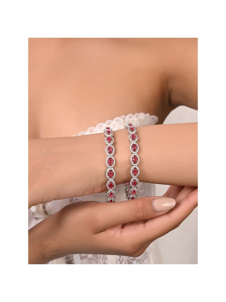 Ratnavali Jewels Silver Plated Oval Red American Diamond Cz Sleek Bangle-image-46