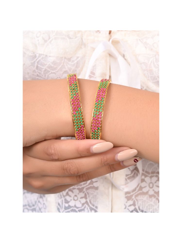 ratnavali jewels gold plated red green multi american diamond cz sleek bangle