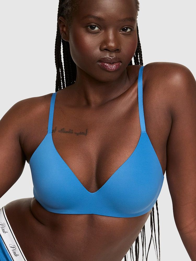 Victoria's Secret PINK Marshmallow Push-Up Wireless Comfy Blue Bra-image-6