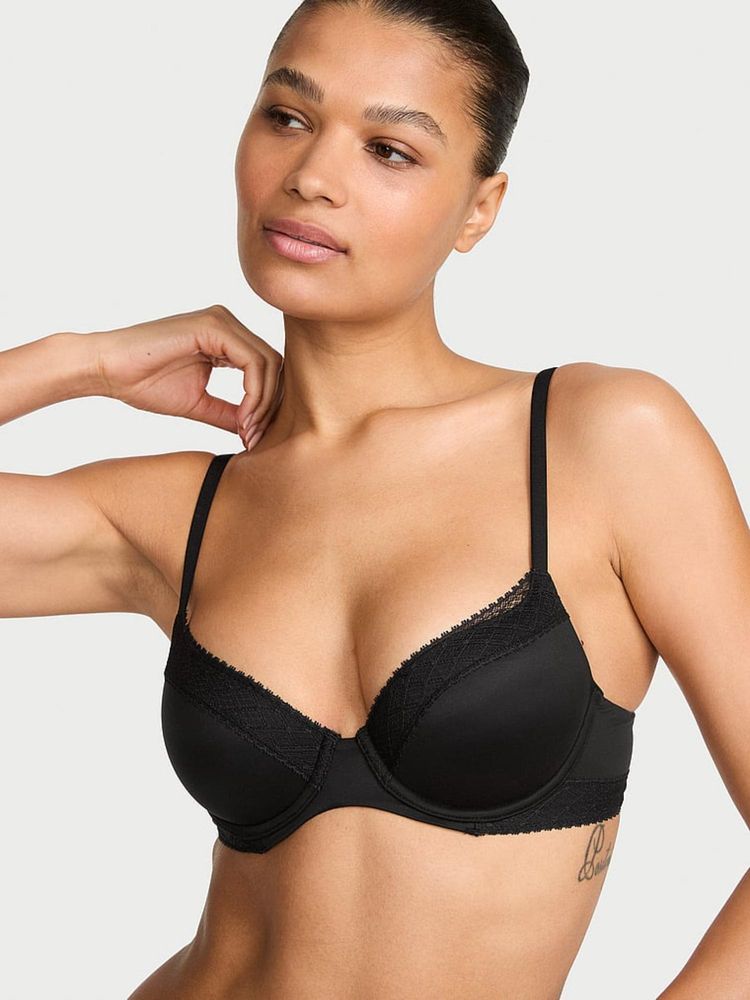victoria's secret intimates Victoria's Secret Body by Victoria Lace-Trim Lightly Lined Demi Black Bra-picture-36
