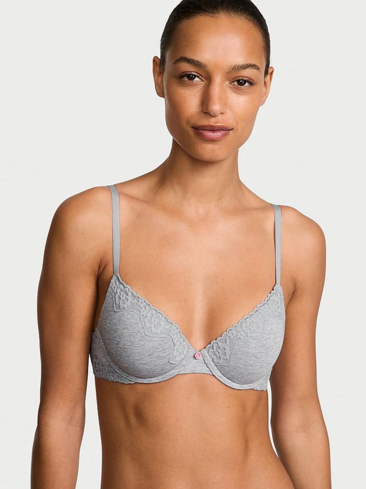 Victoria's Secret The T-shirt Cotton Lace-Trim Lightly Lined Grey Bra-image-46