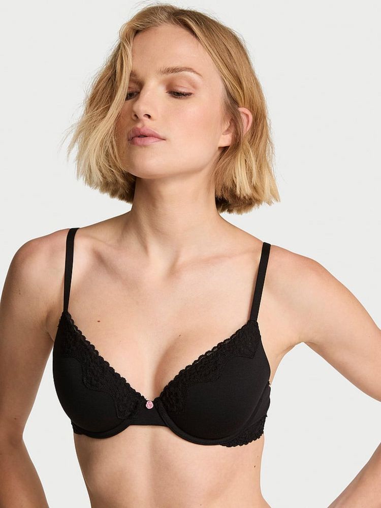 victoria's secret intimates Victoria's Secret The T-shirt Cotton Lace-Trim Lightly Lined Black Bra-picture-35