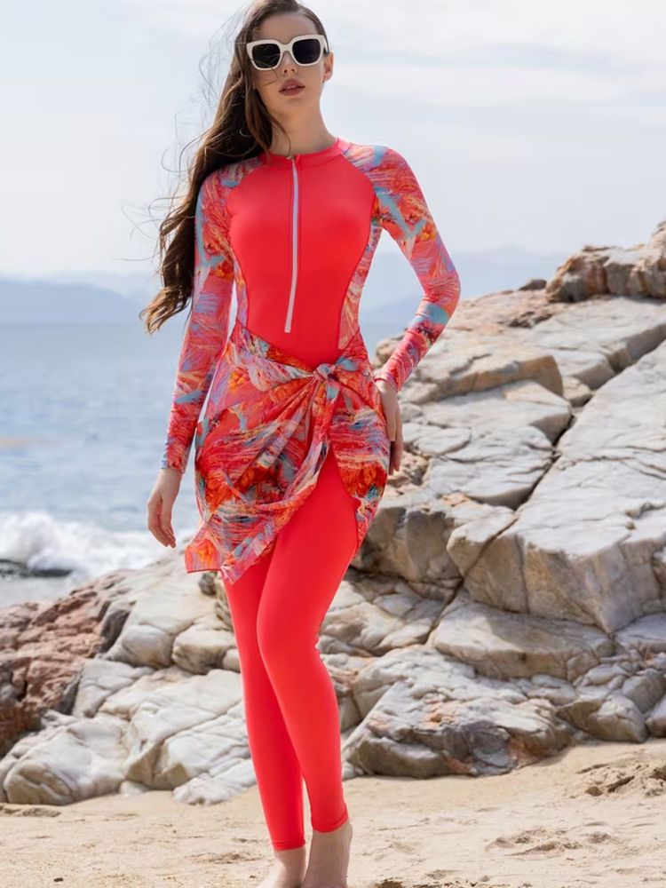 Addery Pink Printed Regular Swimsuit and Sarong-picture-3
