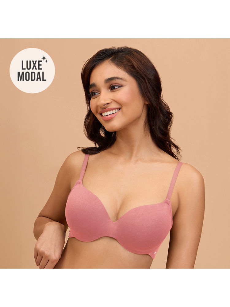 Nykd By Nykaa Super Soft Luxe Modal Padded Cushioned Wire T-Shirt Bra NYB218 D Rose-picture-11
