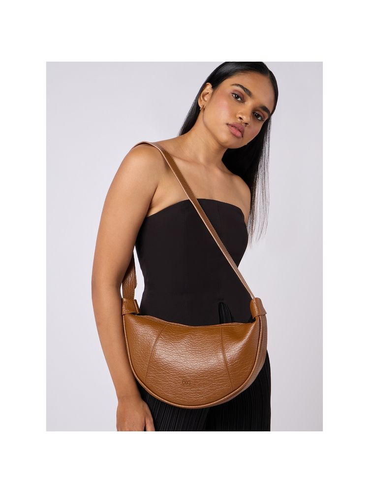 Twenty Dresses by Nykaa Fashion Tan Solid Half Moon Shaped Crossbody Sling Bag-image-44