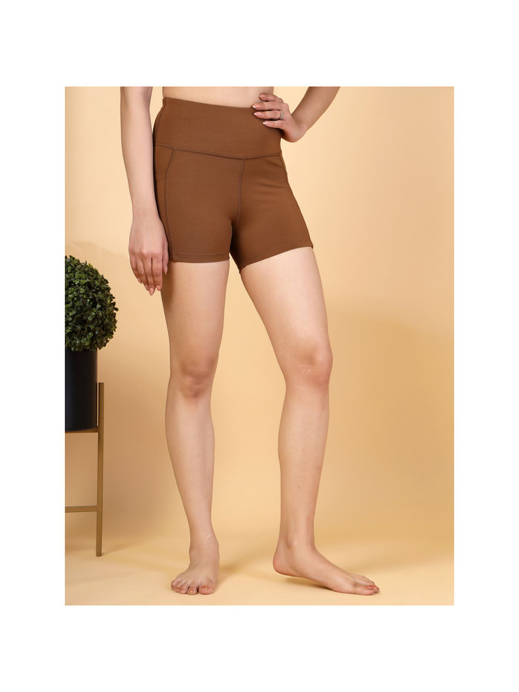 INVINCIBLE Women Brown Yoga Training Shorts-picture-10