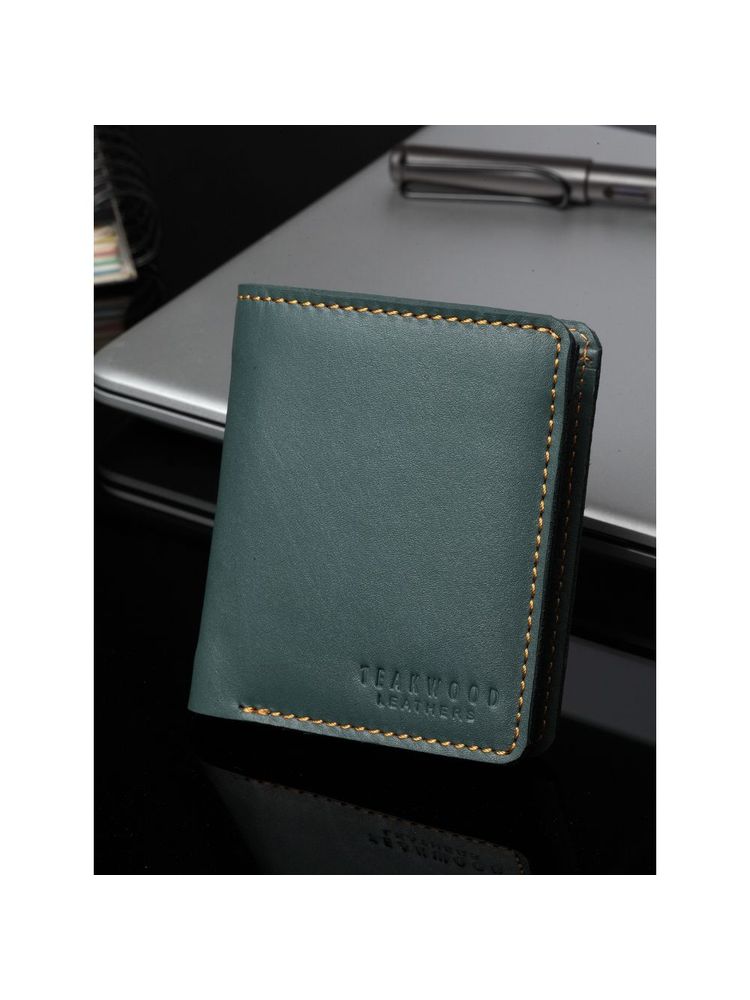 Teakwood Men Green Solid Rfid Two Fold Wallet