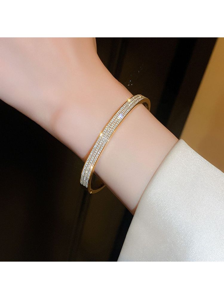Designs & You Gold Plated Triple Lines American Diamond Contemporary Bracelet-picture-21