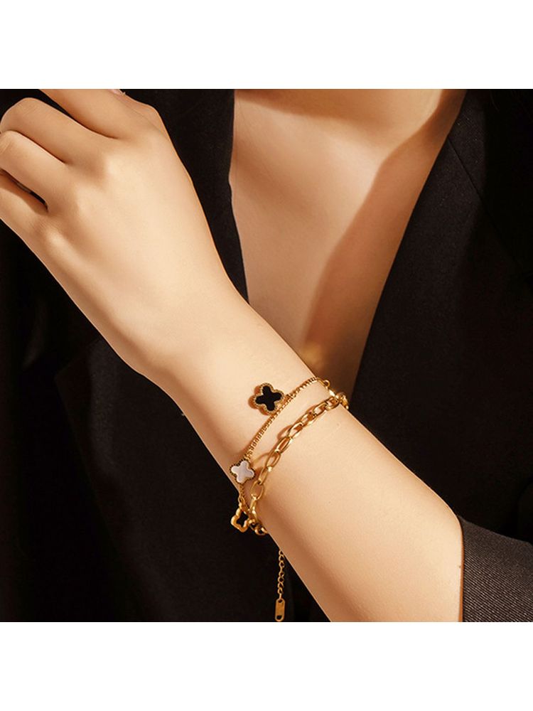Designs & You Gold Plated Mother Of Pearls Clover Inspired Irish Design Wraparound Bracelet-image-40