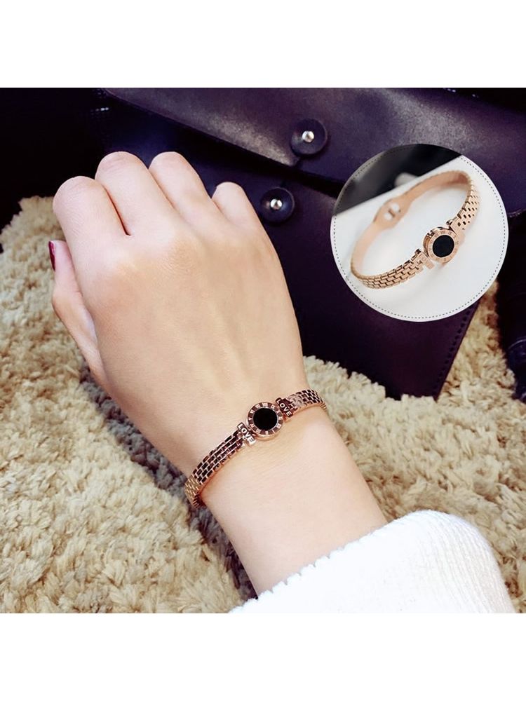 Designs & You Stainless Steel Rose Gold Plated Roman Numerals Zig Zag Style Contemporary Bracelet-picture-28