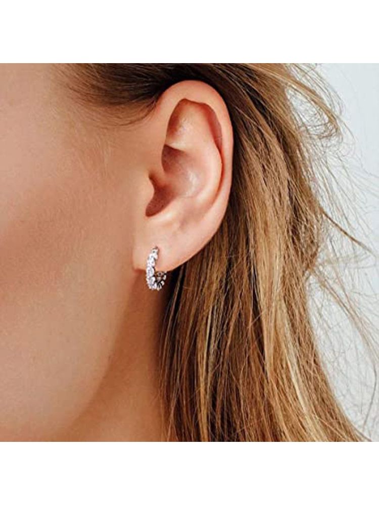 Designs & You Silver Plated American Diamond Contemporary Hoop Earrings-image-2