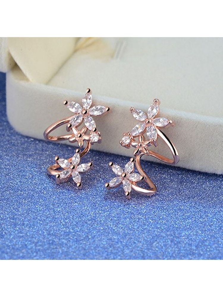 Designs & You Rose Gold Plated American Diamond Studded Triple Star Shaped Earrings-picture-24
