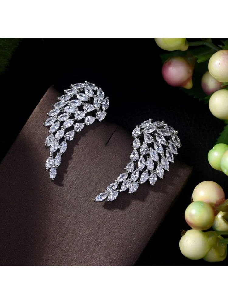 Designs & You Silver Plated American Diamond Wing Shape Contemporary Drop Earrings-image-7