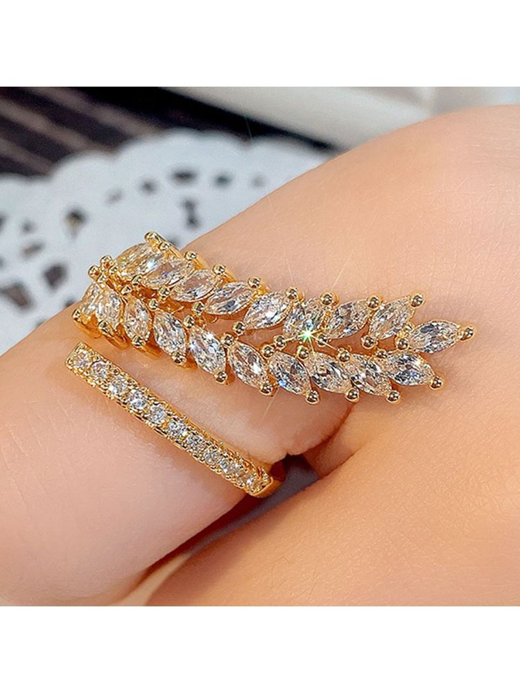Designs & You Gold-Plated Cz Stone-Studded Leaf Inspired Adjustable Finger Ring-picture-19