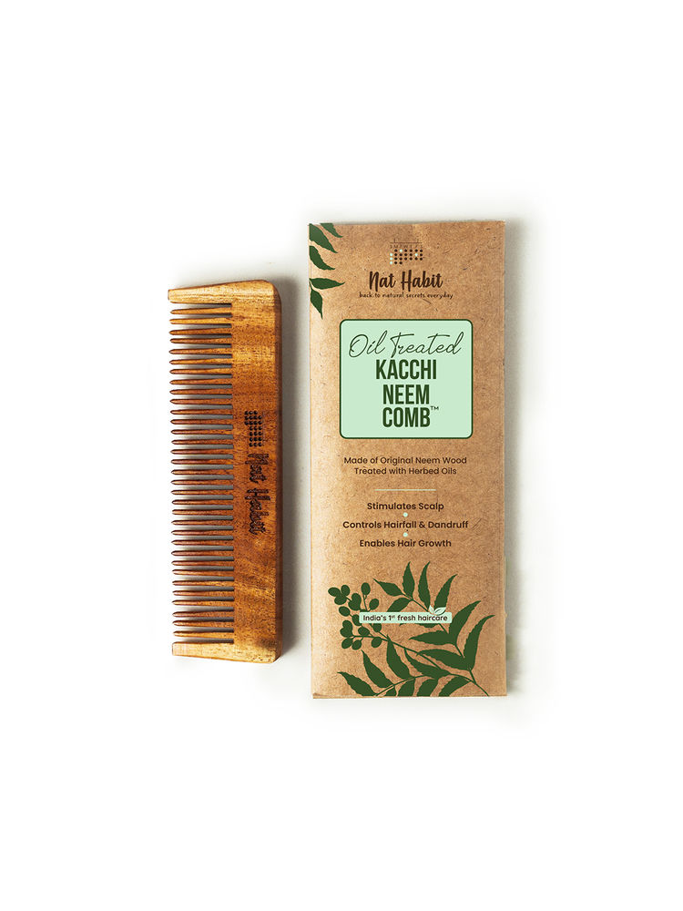 Nat Habit Oil Treated Kacchi Neem Ayurvedic Wooden Comb - Pocket Size for Men & Kids,Travel Friendly-picture-24