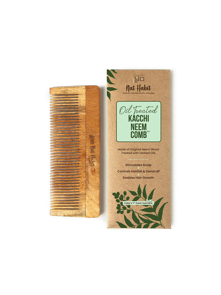 Nat Habit Oil Treated Kacchi Neem Ayurvedic Wooden Comb - Fine Tooth for Daily Styling & Shine-picture-32
