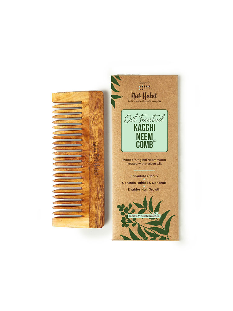 Nat Habit Oil Treated Kacchi Neem Ayurvedic Wooden Comb - Wide Tooth for Post Shampoo Detangling-picture-31