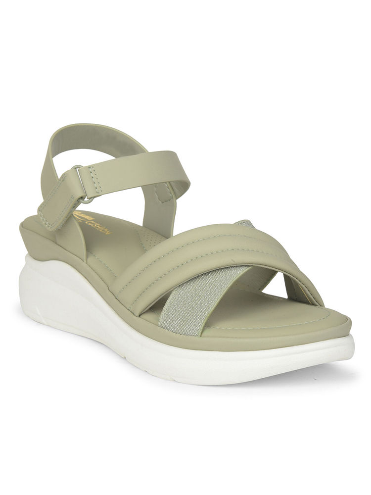 Bata Comfit Women Green Casual Wedges Sandals-picture-28