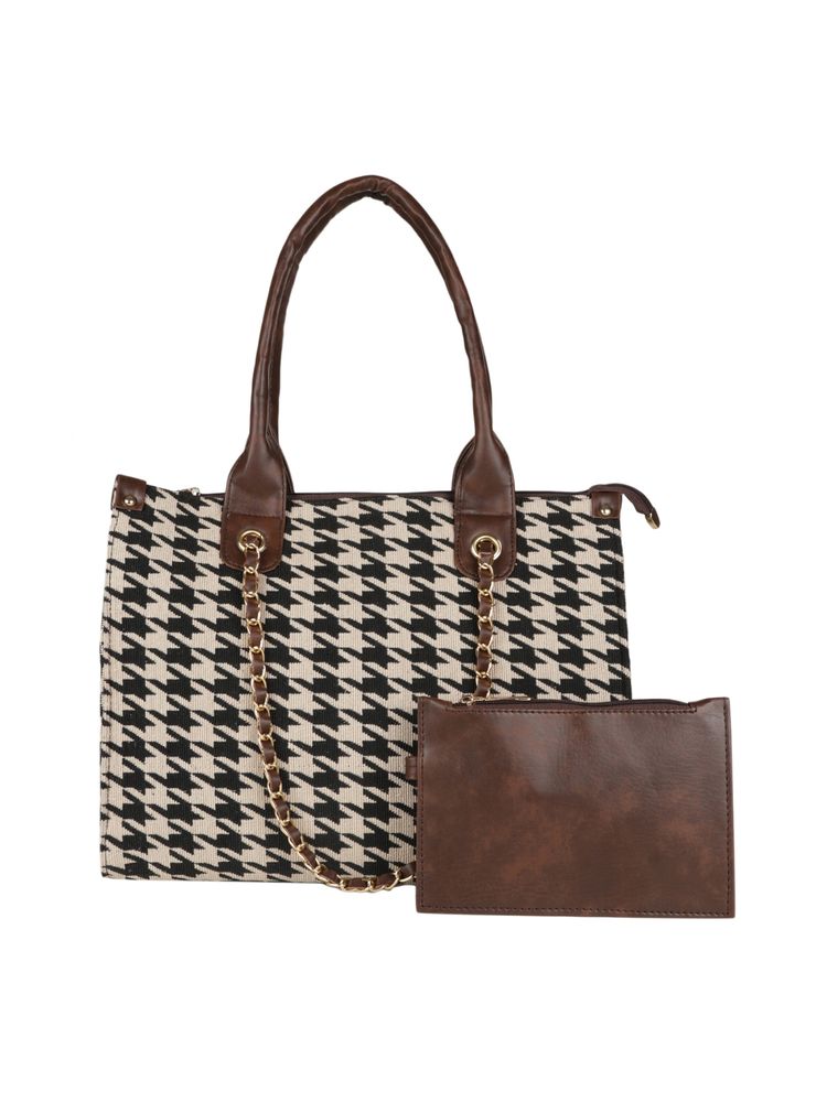 MINI WESST Women's Brown Tote Bag And Pouch (Set of 2)