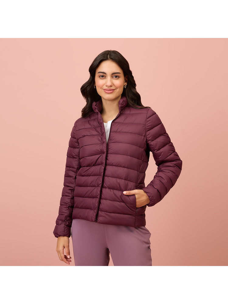 NYKD By Nykaa Ultra Light Weight Puffer Jacket with Inbuilt Bag (Set of 2)-NYAT405-Wine-picture-10